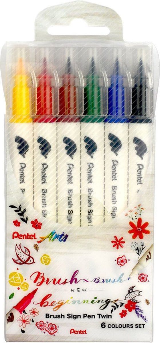 Pentel Arts Brush Sign Pen Twin 6 stuks