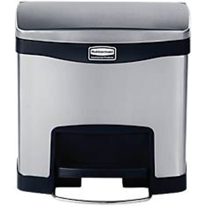 Rubbermaid - Slim Jim Step On container Front Step RVS 15 liter - Stainless steel - mat RVS, zwart - Prullenbak