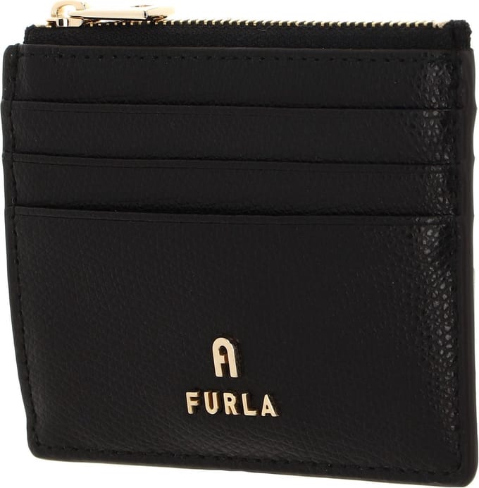 FURLA Leren Kaarthouder Camelia Zipped Card Case Nero Zwart