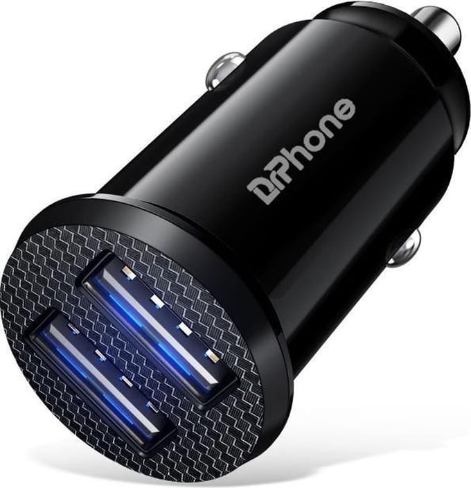 DrPhone ® Invisible Dubbele Mini - 5V 2.4A USB Auto Oplader - voor IOS/Android Mobiele Telefoon - Smartphone - Tablet GPS - 10W Auto Opladen Dual USB - Universeel
