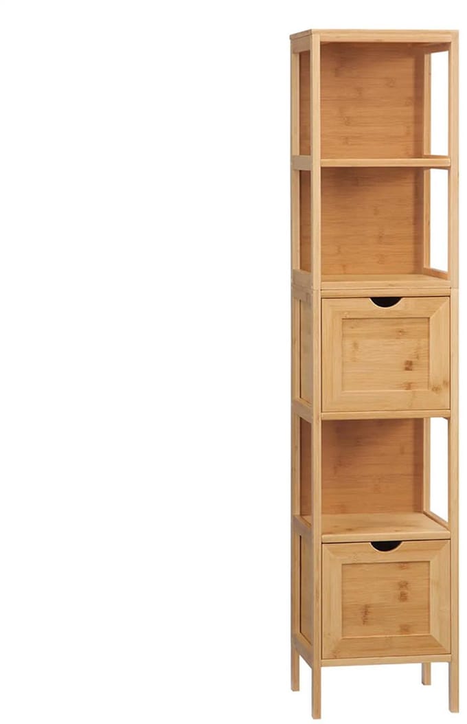Gutent Badkamermeubel-3 Planken-2 Laden-Bamboe-30cm x 30cm x 140cm-Natuurlijk