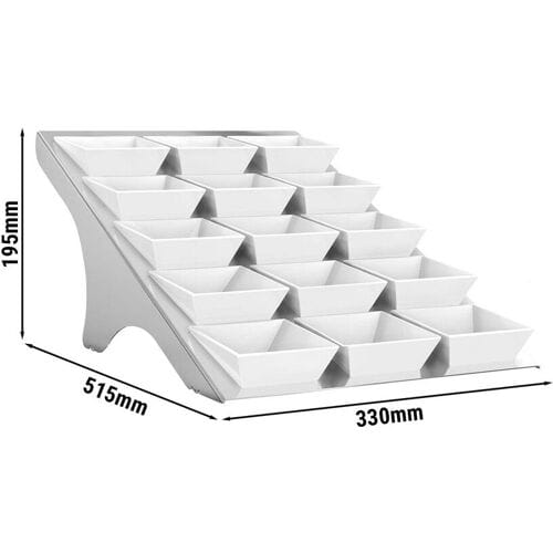 GGM Gastro Etagerie / Buffetständer - Chrom - inkl. 15 Melaminschalen - eckig Zilver / Wit