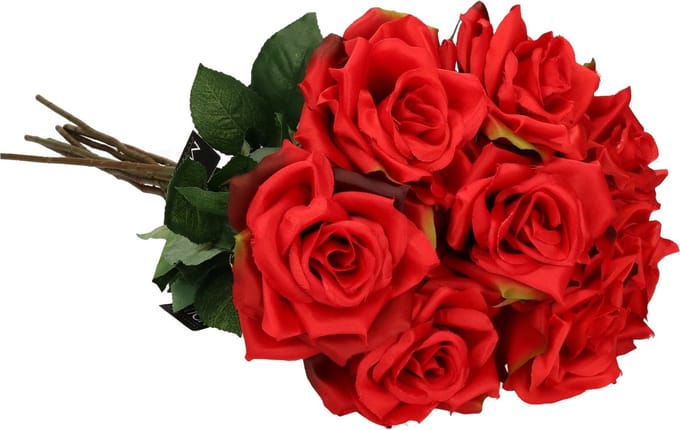 Mica Decorations Kunstbloem Roos Emily - 8x - 66 cm - rood - polyester - kunststof - kunstbloemen
