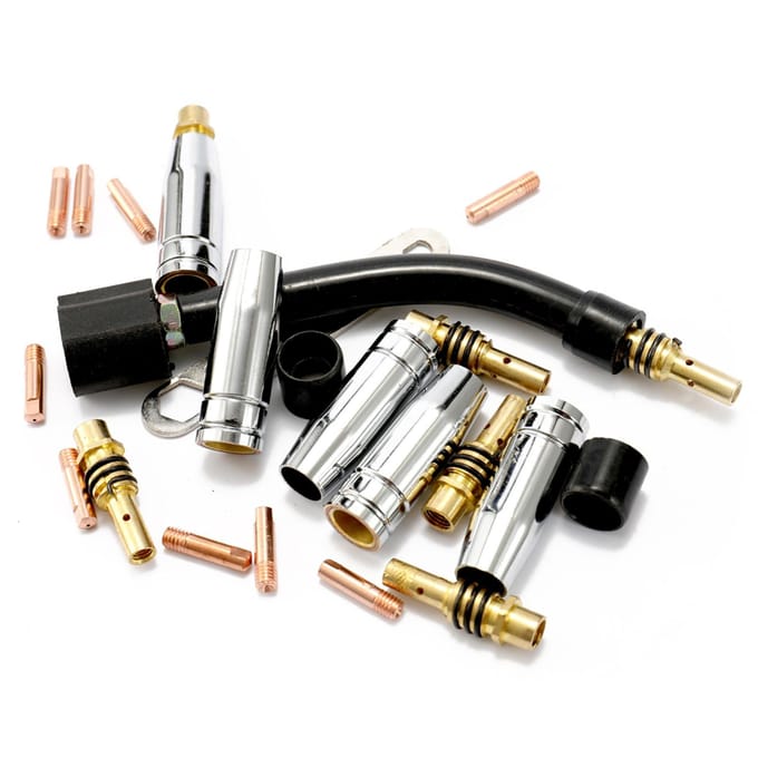 Ensemble de 24 pièces 15AK Torche Consommable Électrode Coupe de protection Bielle Embouts Col de cygne Courbure Pour Machine à souder MIG multicolore