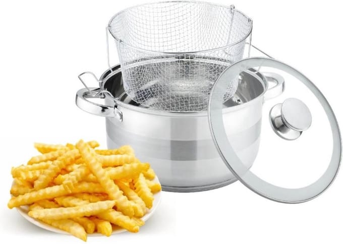 Cheffinger Frituurpan 24 Cm 6,6 Liter RVS/Glas 3-delig