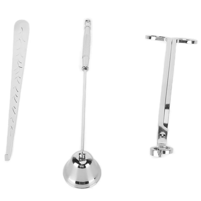 3-delige set kaarsenaccessoires, kaarsenlonttrimmer, snijder, dover, blusser, lontdipper, cadeau zilver