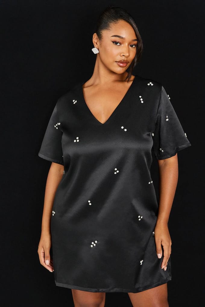 boohoo Dames Plus V-hals Shift Diamante Overall | Black | Maat: 16