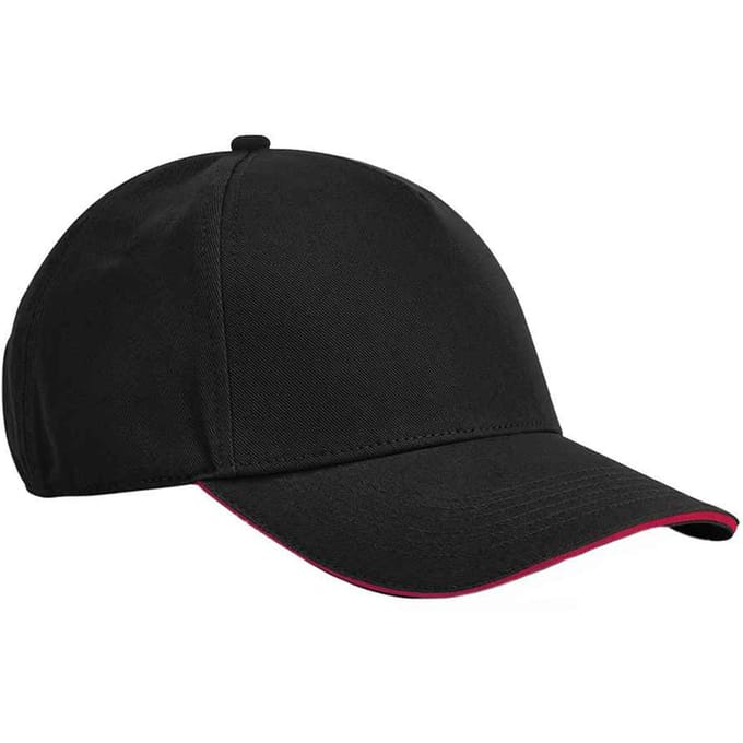 Beechfield EarthAware Klassieke Organic Cotton 5 Panel Baseball Cap (Zwart/Klassiek Rood)