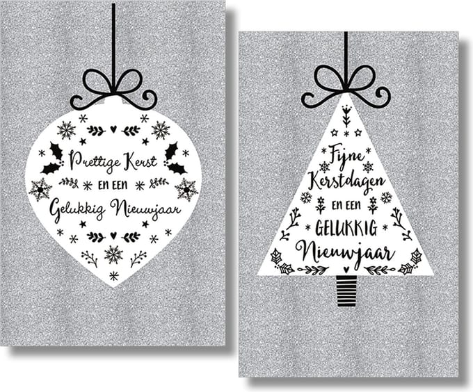 40 Kerstkaarten - Folie - Witte envelop - 10,5 x 16 cm - 2 motieven