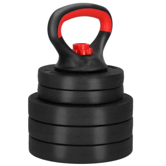 Verstelbare kettlebell - SPRINGOS - 10 kg - Ergonomische handgreep - 5 verstelbare schijven - Gemengd zwart