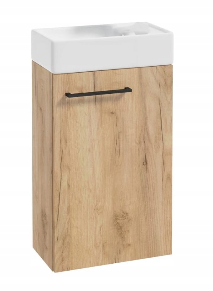 Deftrans Small - Hangende Badkamerkast met Wastafel - Dąb Craft - Compact Design - Keramische Wastafel