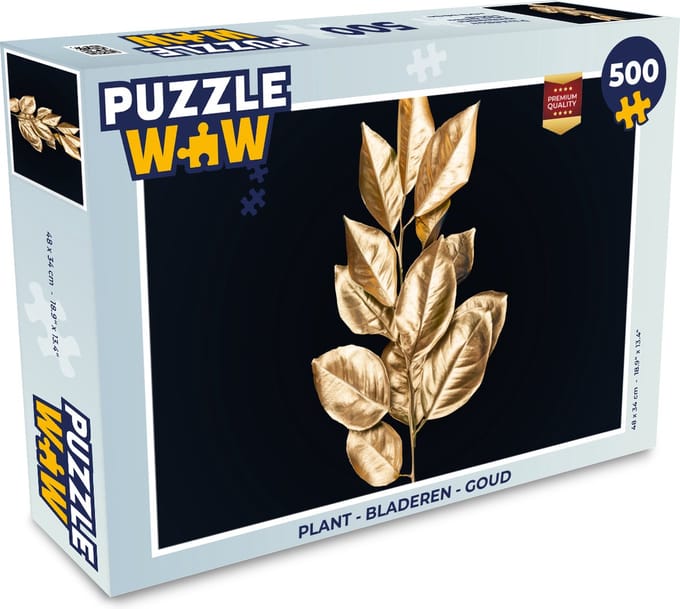 Puzzel Plant - Bladeren - Goud - Zwart - Luxe - Legpuzzel - Puzzel 500 stukjes