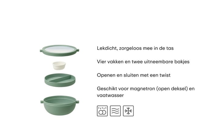 Mepal Vita Basic bento lunchbowl - 1.5 l - 4 vakken waarvan 2 uitneembare bakjes - Bento box - Salade lunchbox - Nordic sage