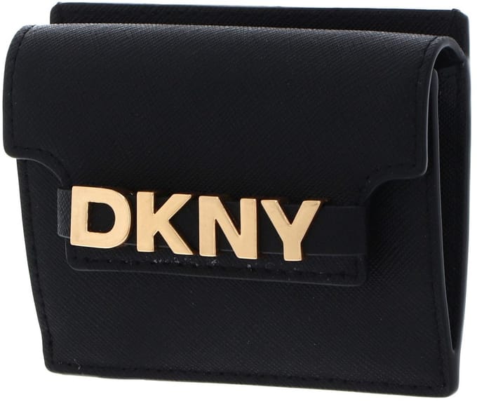 DKNY Leren kaarthouder Avril Card Case Blk / Gold zwart