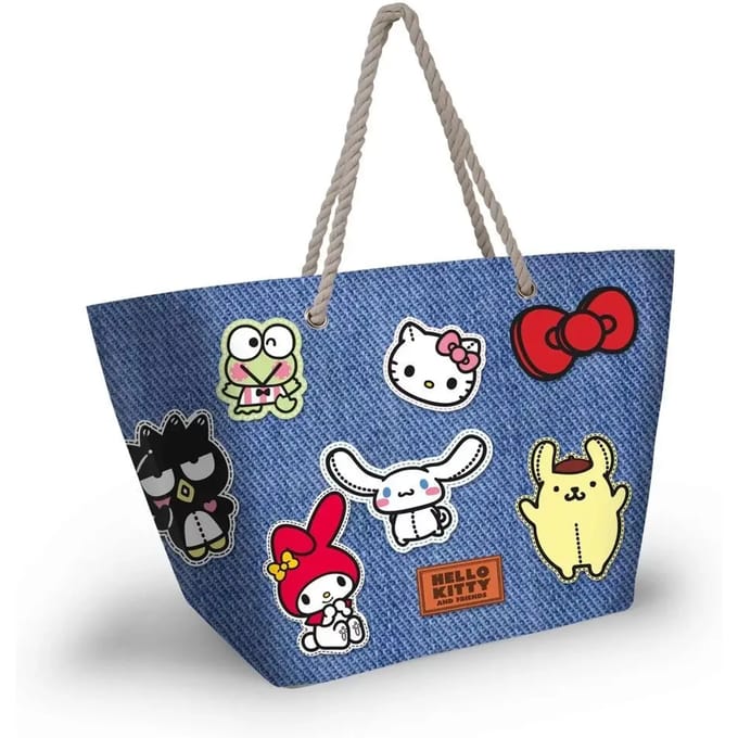 Karactermania - Sanrio - Hello Kitty - Stickers - Zon - Strandtas met rits - Boodschappentas - Blauw