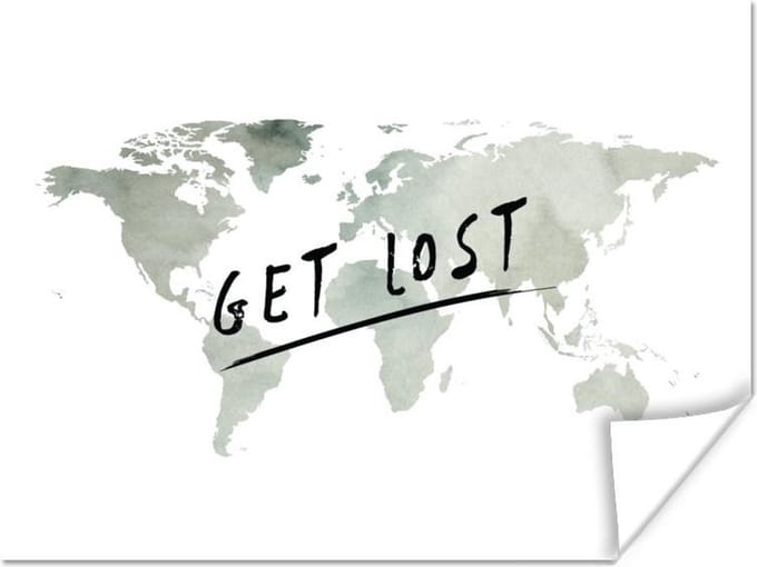 Wanddecoratie - Wereldkaart - Grijs - Wit - 120x90 cm - Poster