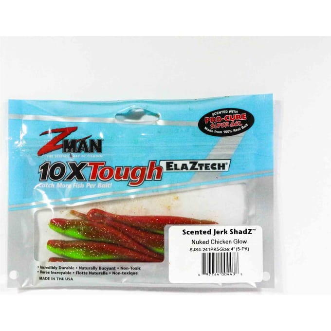 Zman Soft Lure Jerk ShadZ 4 Inch 5/Pack Nuked Chicken Glow (4438)