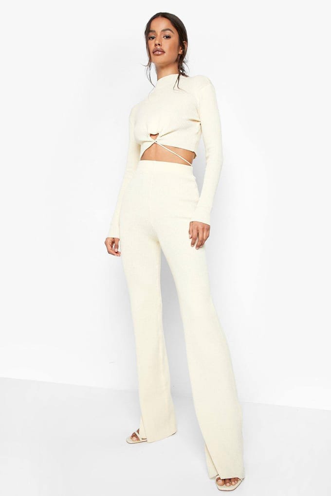 boohoo Dames Rib Wrap Detail Gebreide Set | Ecru | Maat: XL