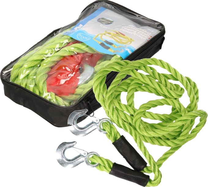 Sleepkabel - Set van 2x stuks - tot 5000 kg - auto sleeptouw - lichtgevend groen