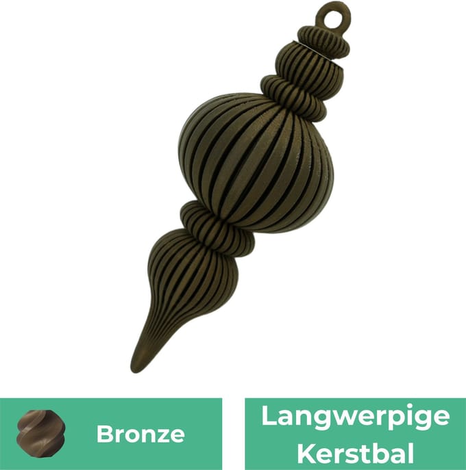 Langwerpige kerstbal – Decoratief object – Brons - 5 stuks - 3d geprinte object – Winter woondecoratie – 12CM