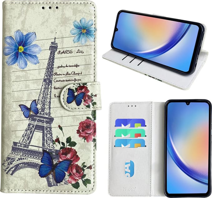 Hoesje geschikt voor Samsung Galaxy A34 Bookcase met Eiffel Toren /Parijs