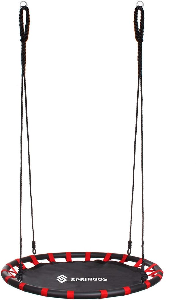 Springos Nestschommel | Kinderschommel | Ø110 CM | Max 100 KG | Zwart / Rood