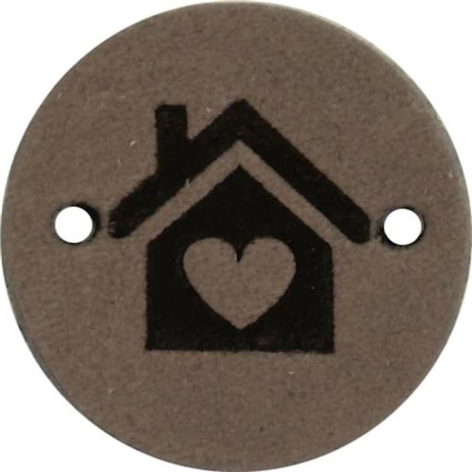 Durable Leren Rond Label met Huisje Opdruk – 2 cm – Set van 2 Stuks