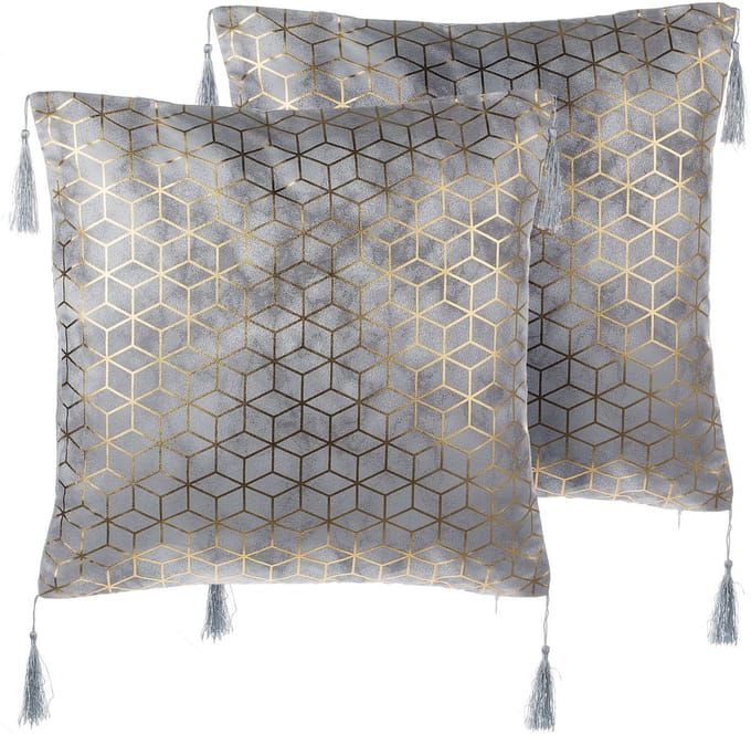 CAMELLIA - Sierkussen set van 2 - Zilver - 45 x 45 cm - Polyester