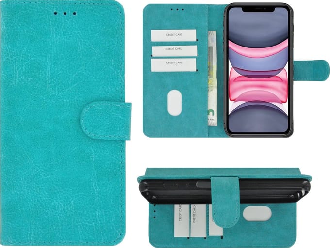 Hoesje Geschikt voor iPhone 11 Pro Max - iPhone 11 Pro Max Book Case Wallet Turquoise Cover