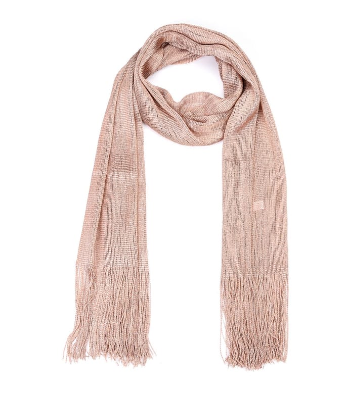 Luxe Lurex Sjaal met Lange Franjes (195x45cm) - Rosegoud