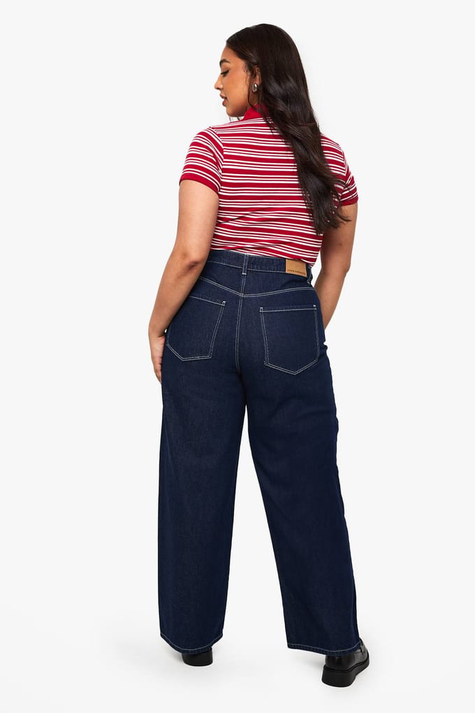 boohoo Dames Plus Mid Waist Baggy-fit jeans | Indigo | Maat: 48