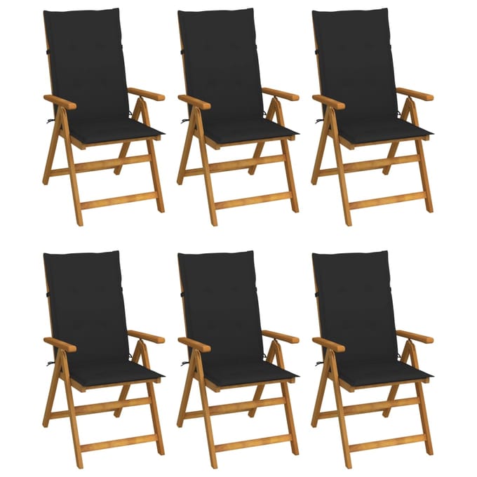 vidaXL - Inklapbare - stoelen - 6 - st - met - kussens - massief - acaciahout