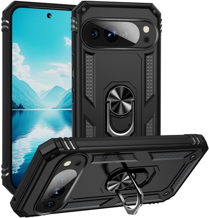 MobyDefend Hoesje - Geschikt voor Google Pixel 10 / Google Pixel 10 Pro - Pantsercase Met Draaibare Ring - Zwart