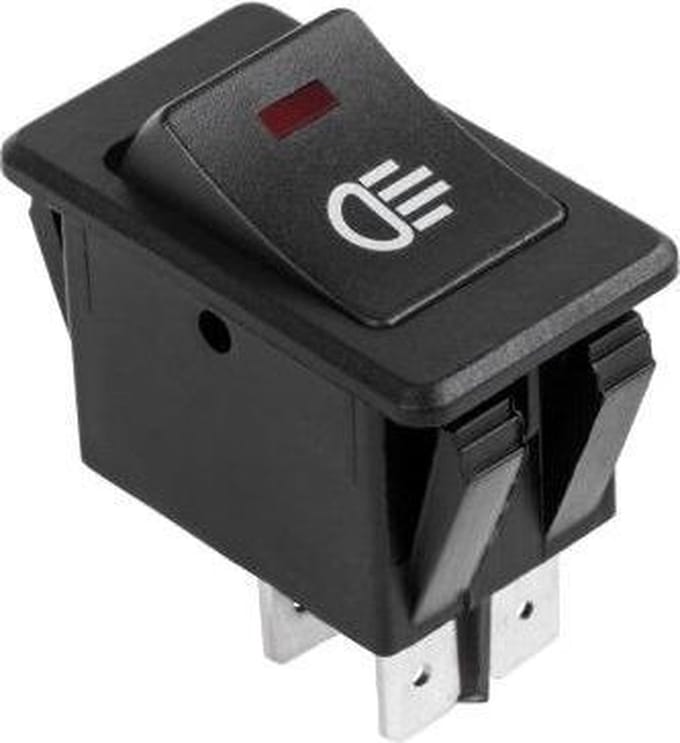 Schakelaar - Zwart - 12V - 35A - 4 polig - Rode LED