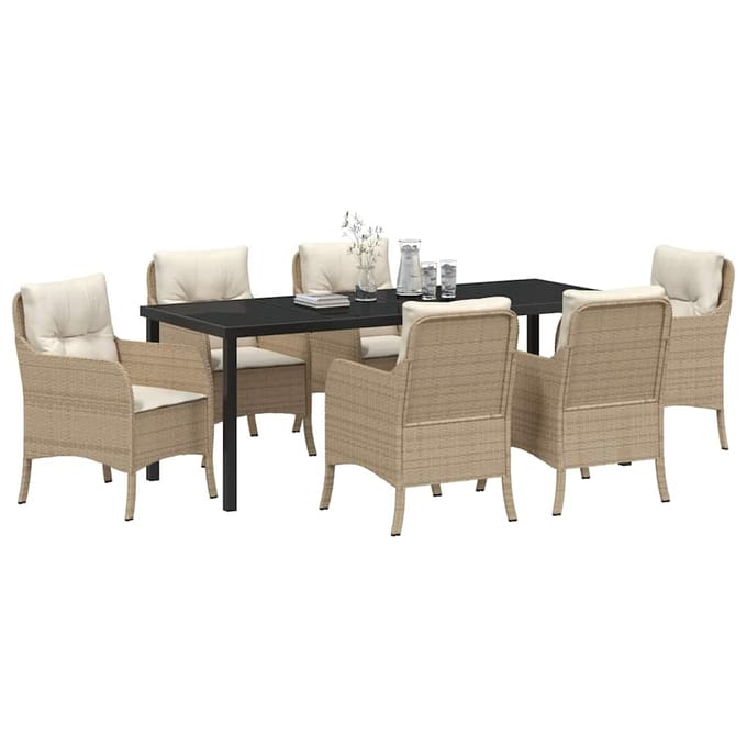 vidaXL - Tuin - Eettafel - Set - 7 - st - Beige - poly - rattan