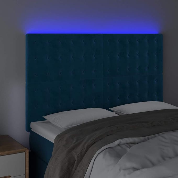 vidaXL - Hoofdbord - LED - 144x5x118/128 - cm - fluweel - donkerblauw