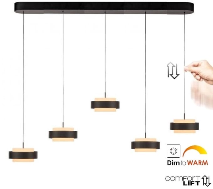Freelight - Hanglamp Puleggia 5 lichts L 120 cm comfortlift zwart