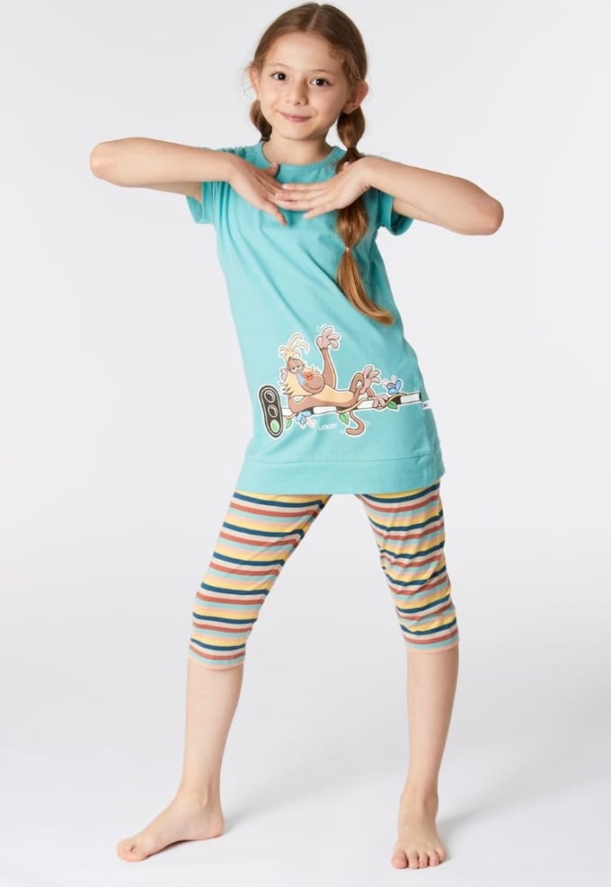 Woody Meisjes-Dames Pyjama zeegroen - maat 140/10J