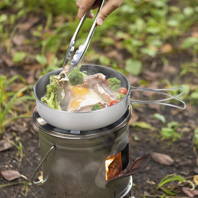 TOMSHOO 2 pièces batterie de cuisine de Camping ensemble de casserole en acier inoxydable avec poignées pliables maille argenté