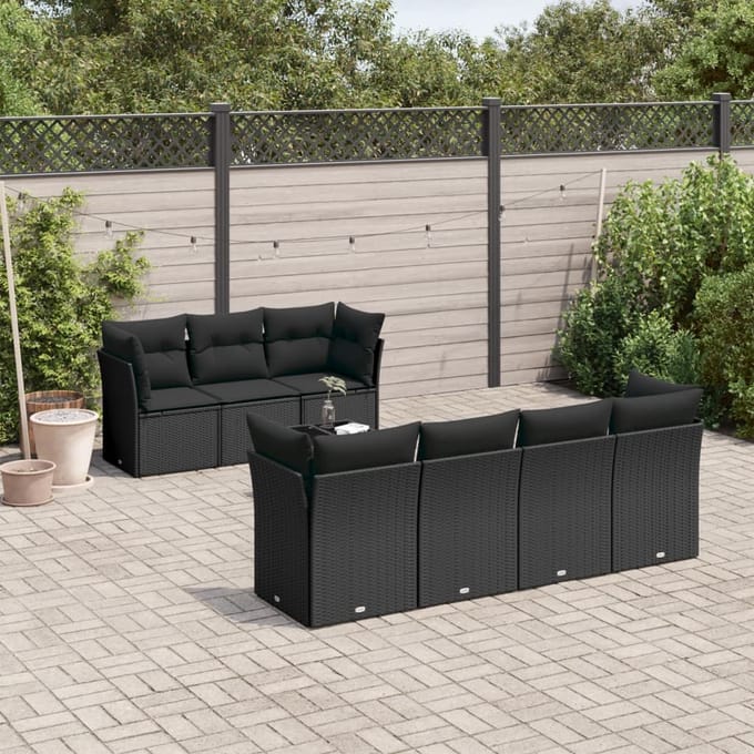 vidaXL - 8-delige - Loungeset - met - kussens - poly - rattan - zwart