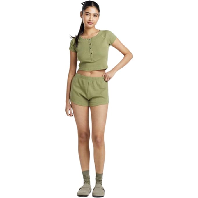 Brave Soul Effen geribbelde loungewear-set voor dames (Kaki Groen)
