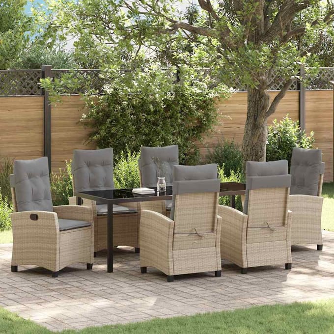 vidaXL - Tuin - Eettafel - Set - 7 - st - Beige - poly - rattan