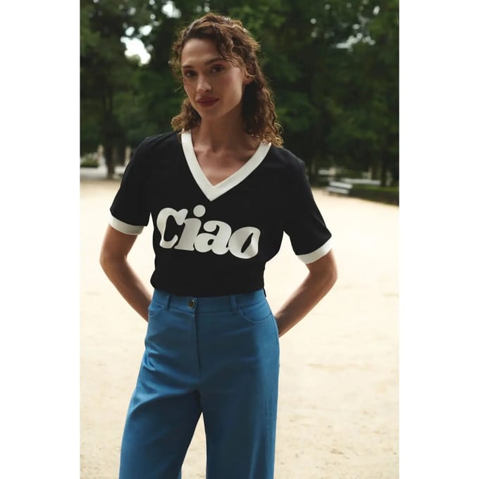 Dames-T-shirt met V-hals She is Sunday Ciao