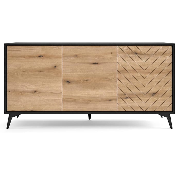 Selsey - BOULIA - Driedeurs ladekast - visgraat - 154 cm zwart/eiken