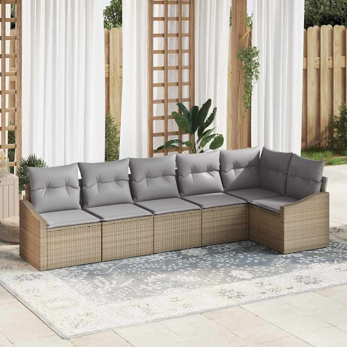 vidaXL Bankstel 6 st Beige poly rattan