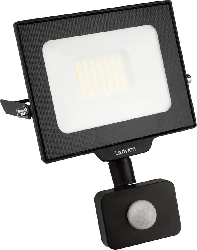 Ledvion - ECO LED-schijnwerper buiten, Met Sensor, IP65, 30W, 110lm/W, koel wit, 6500K, superhelder, breedstraler, buitenlamp