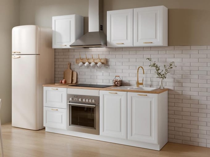 Vente-unique Complete keuken - Met werkblad van 200 cm - Wit en naturel - CELOMIA