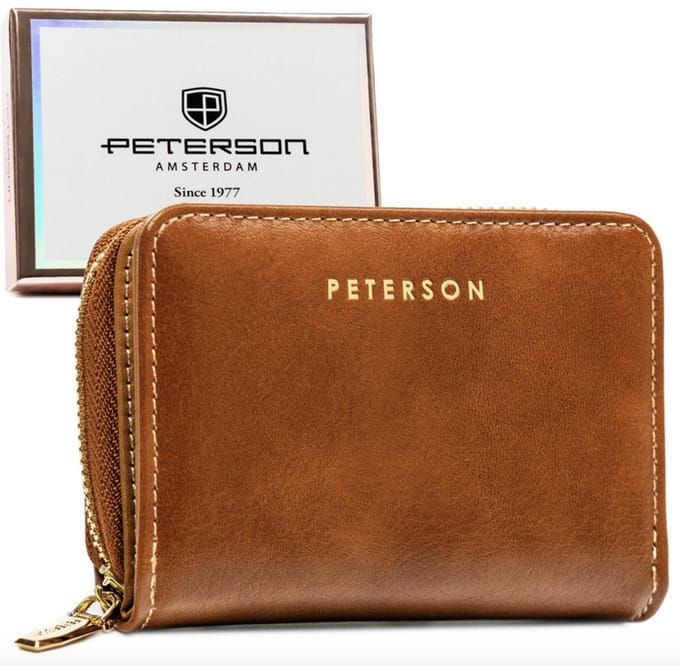 Peterson - Damesportefeuille van Kunstleer - Bruin - RFID Bescherming - Rits en Druksluiting