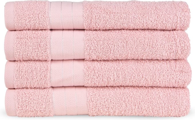 Good Morning uni handdoek effen kleur - Handdoekenset 4 - Lichtroze - Badstof
