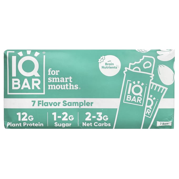IQBAR, Plantaardige Eiwitreep, 7-Smaak Sampler, 7 Smaken, 45g (1,6 oz) elk